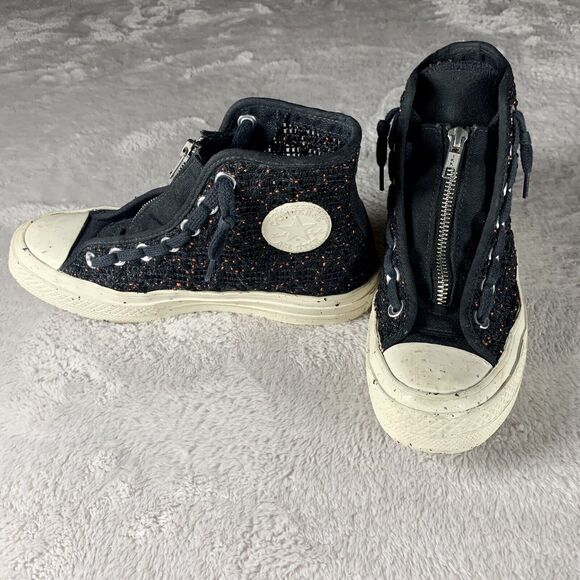 Converse All Star Chuck Taylor 70 High Kids 4 Speckled Black Crochet Knit Zip Up - Picture 3 of 10